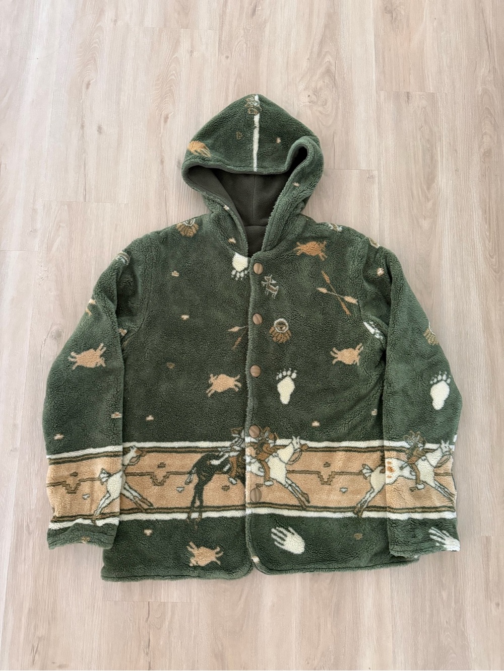 Vintage Nader Green Fleece Hooded Jacket, Size Medium